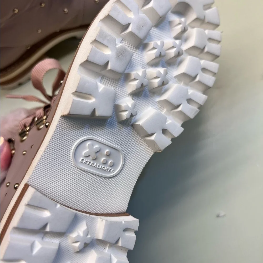 AGL MADE IN ITALY LEATHER Pink Winter Boots with Fur Trim and Ribbon Laces NWT